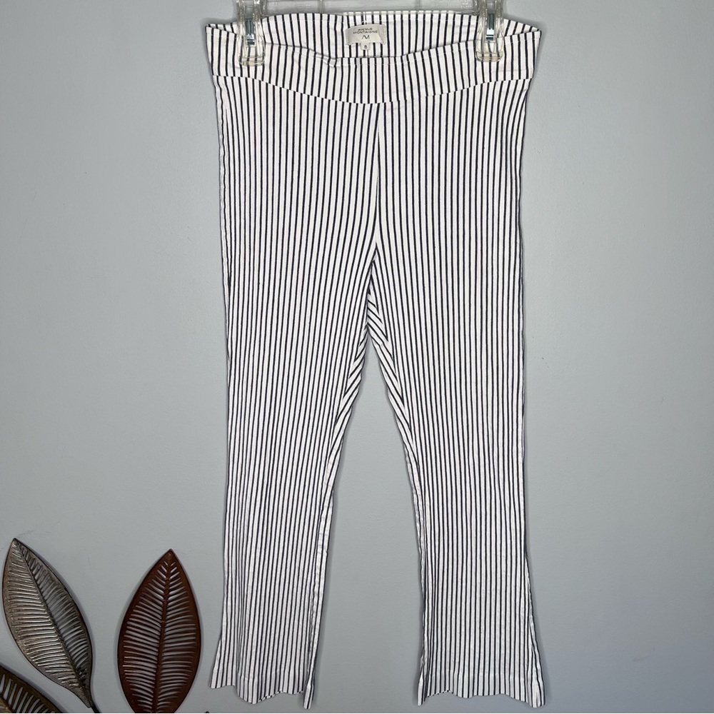 Avenue Montaigne Brigitte Cropped Side-Slit Striped Pants H19